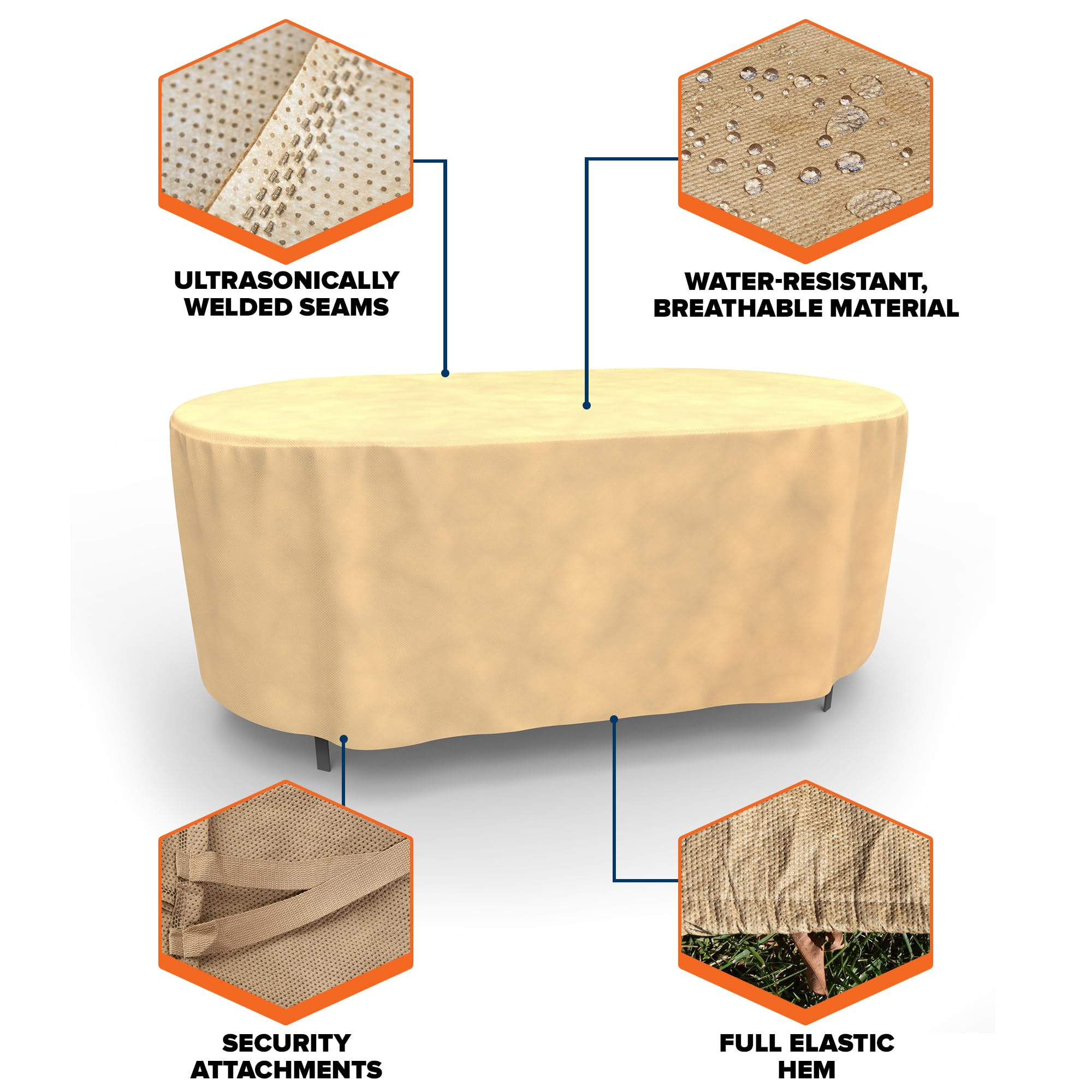 Budge All Seasons Round Patio Table Cover Lightweight, UV-Resistant, Extra Large, Tan - Image 7