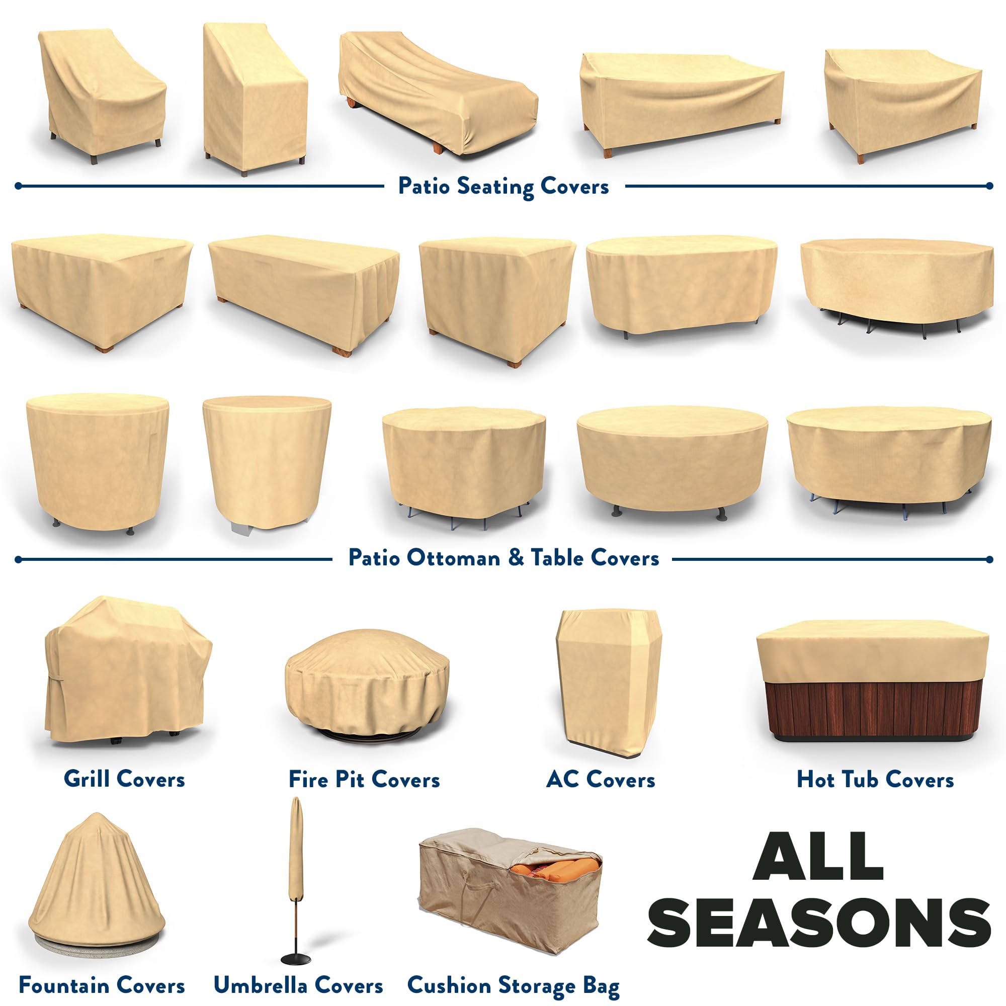 Budge All Seasons Round Patio Table Cover Lightweight, UV-Resistant, Extra Large, Tan - Image 9