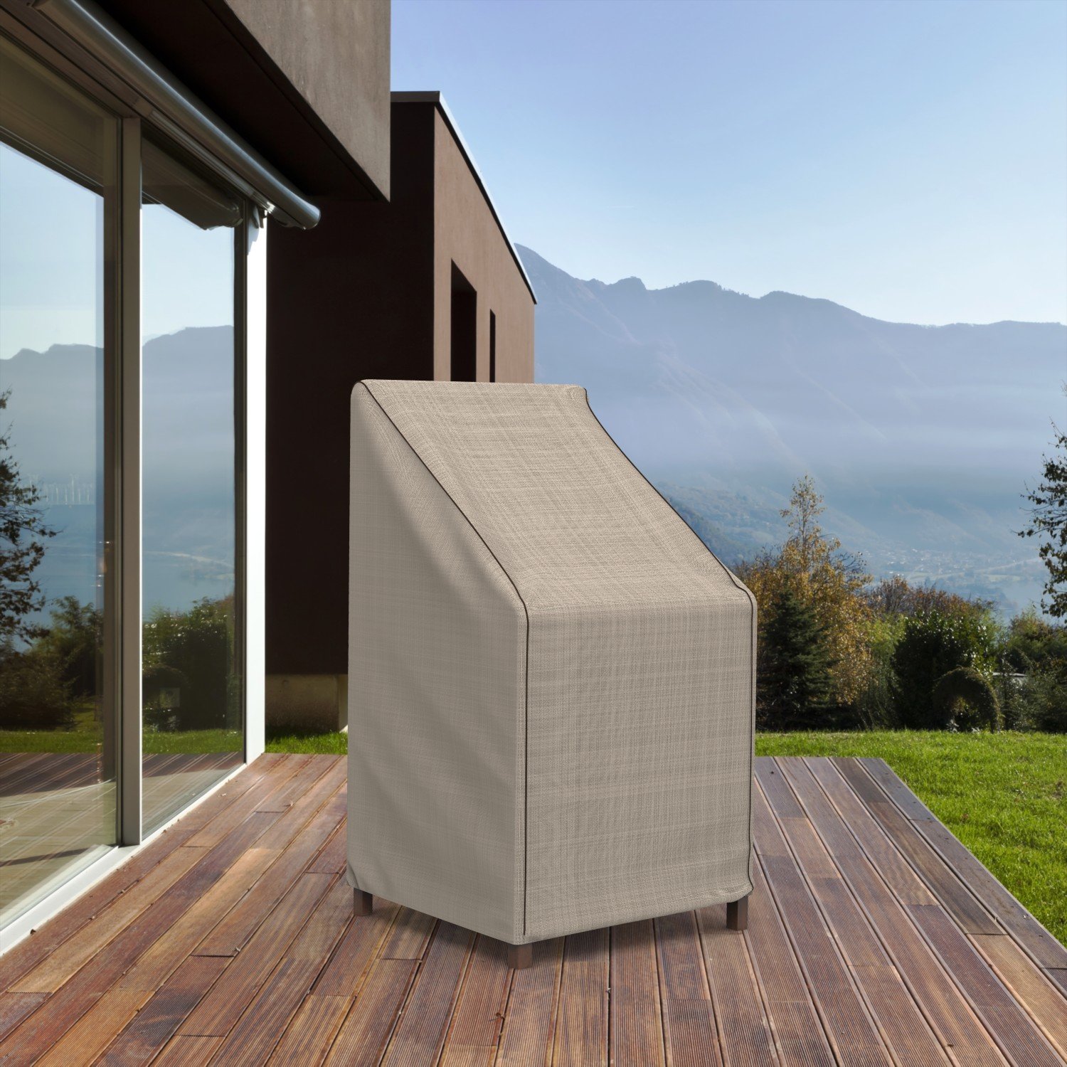 Budge English Garden Patio Stack Chairs & Barstool Cover, Waterproof & UV-Resistant Outdoor Furniture Cover, Fits Stacked Chairs up to 28" W x 27" D x 49" H, Tan Tweed - Image 7