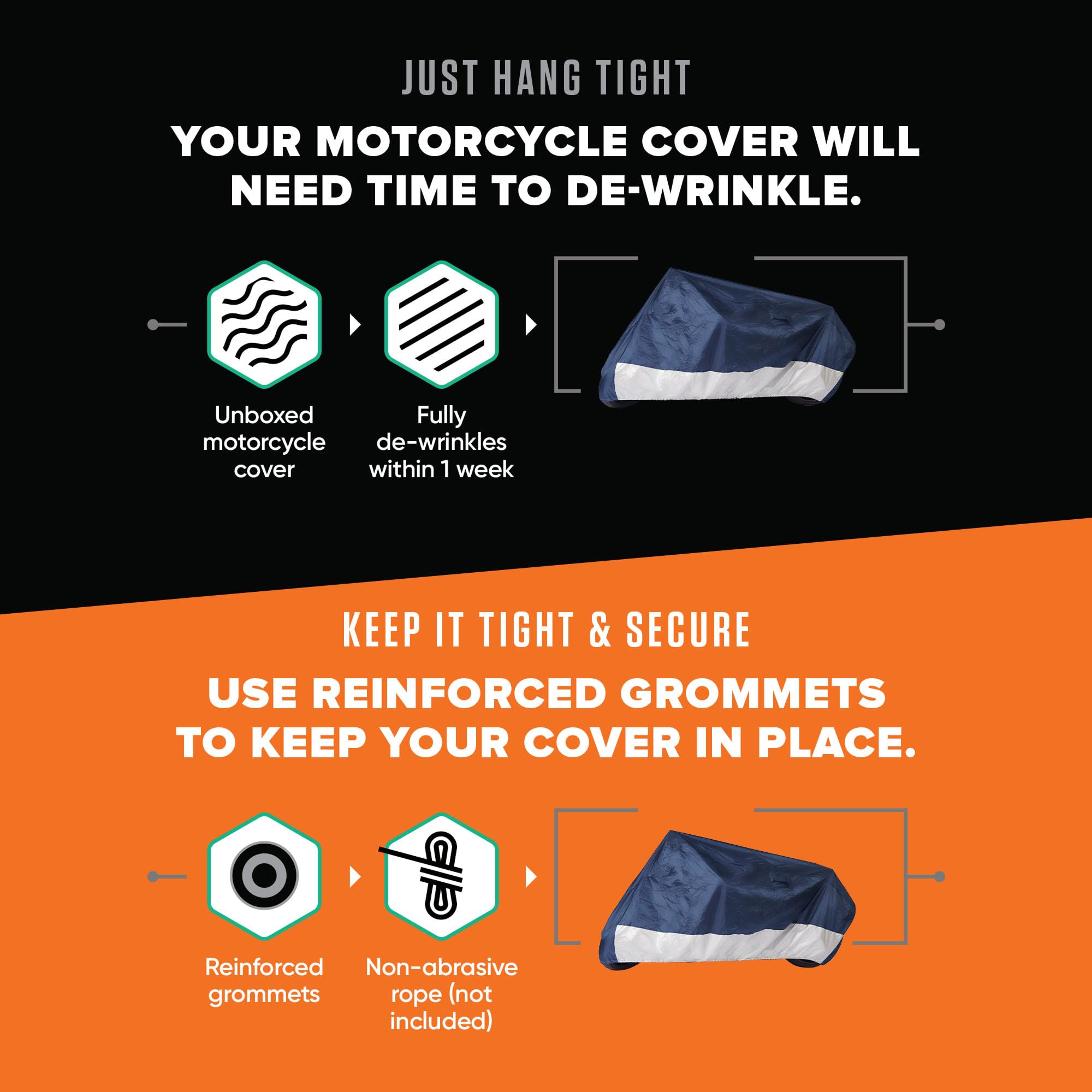 Budge Lite Motorcycle Cover, Water-Resistant UV Protection, Universal Fit, Fits Motorcycles up to 96 Inches, Navy/White, Medium - Image 5