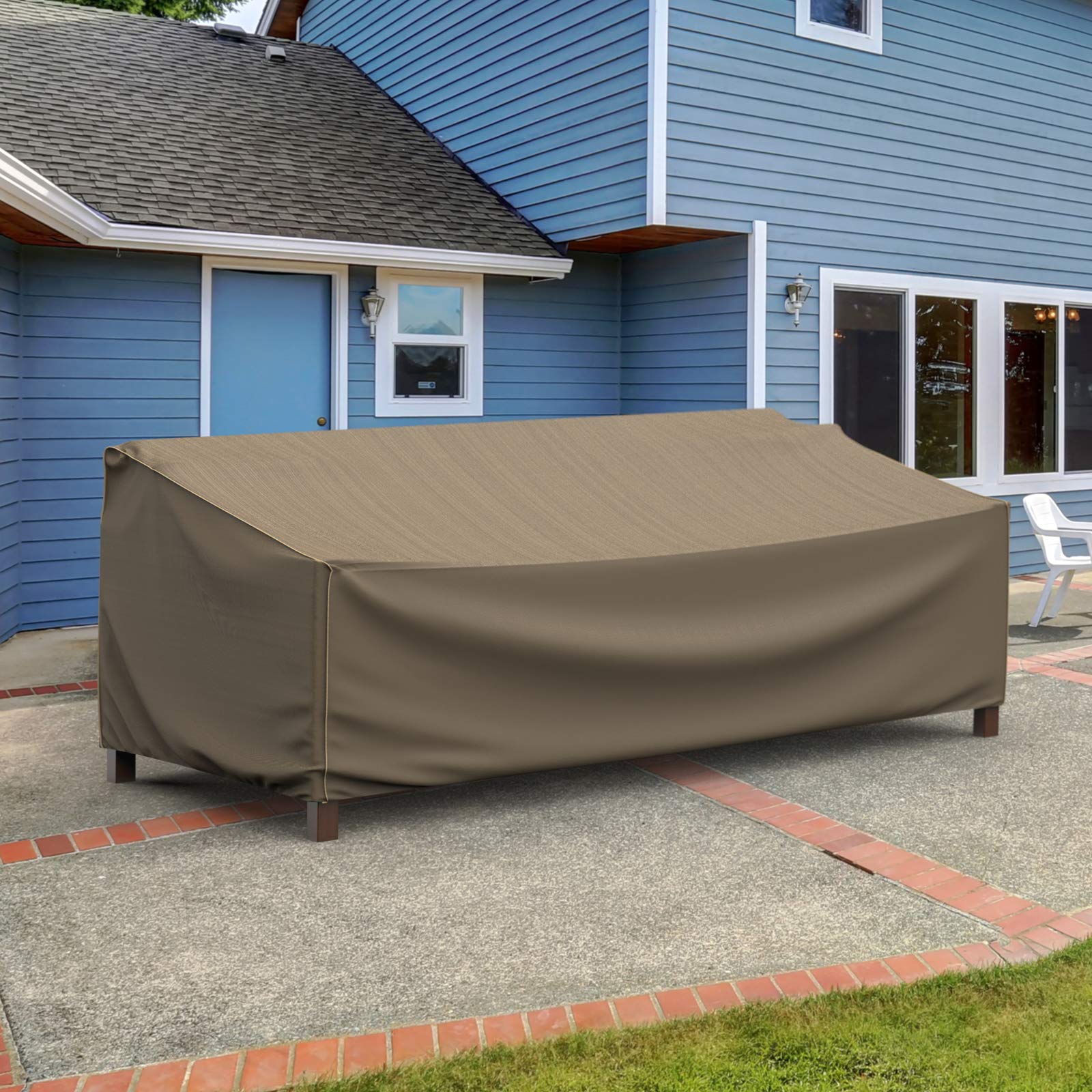 Budge P3A02BTNW3 StormBlock Hillside Patio Sofa Cover Premium, Outdoor, Waterproof, Extra-Extra-Large, Black and Tan Weave - Image 10