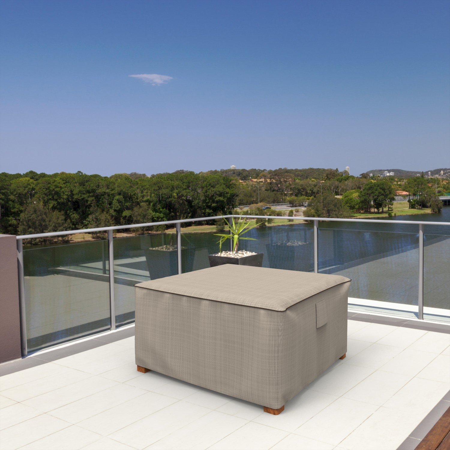 Budge P4A01PM1 English Garden Square Patio Table Cover / Ottoman Cover Heavy Duty and Waterproof, Large, Tan Tweed - Image 7