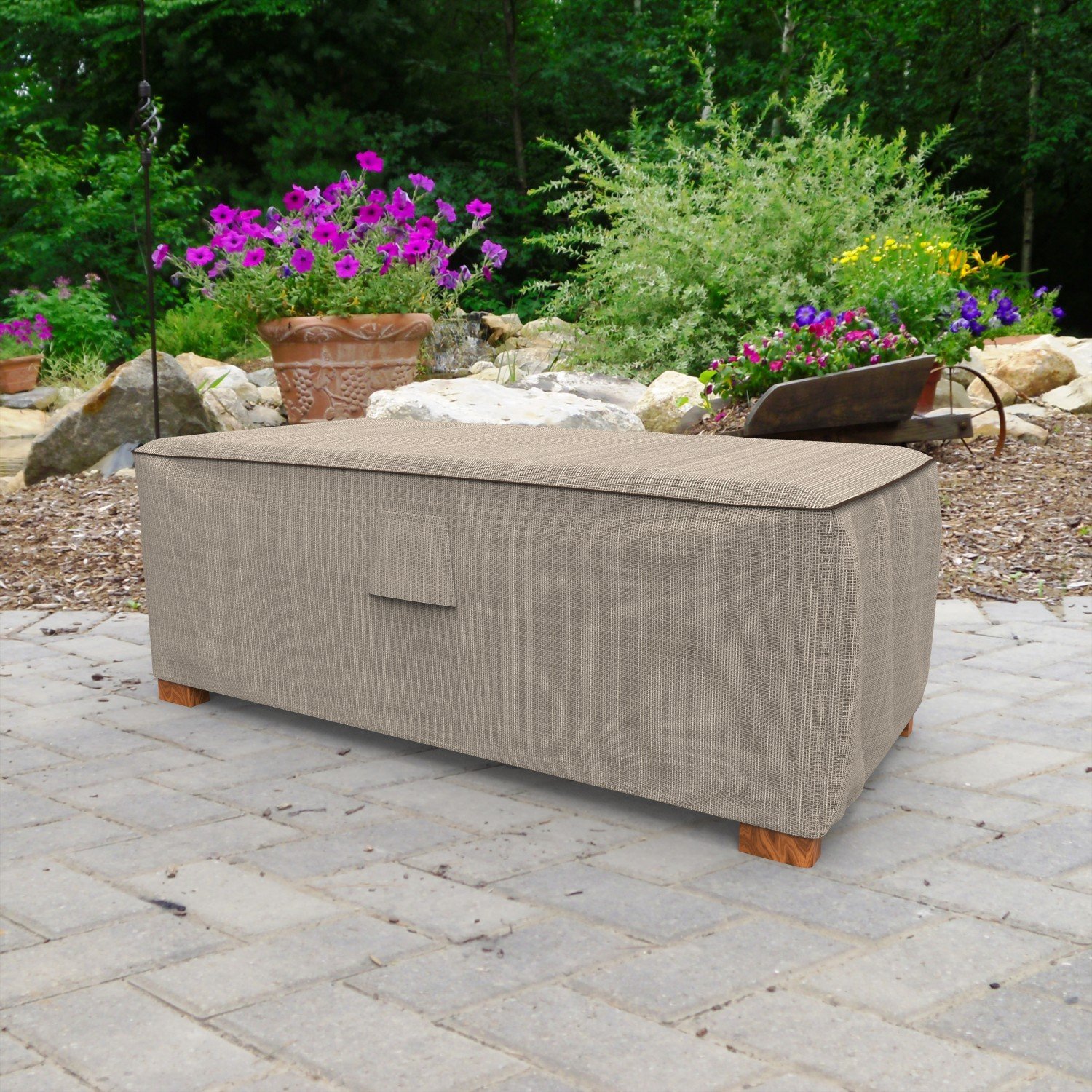Budge P4A03PM1 English Garden Slim Patio Ottoman / Coffee Table Cover Heavy Duty and Waterproof, Medium, Tan Tweed - Image 7