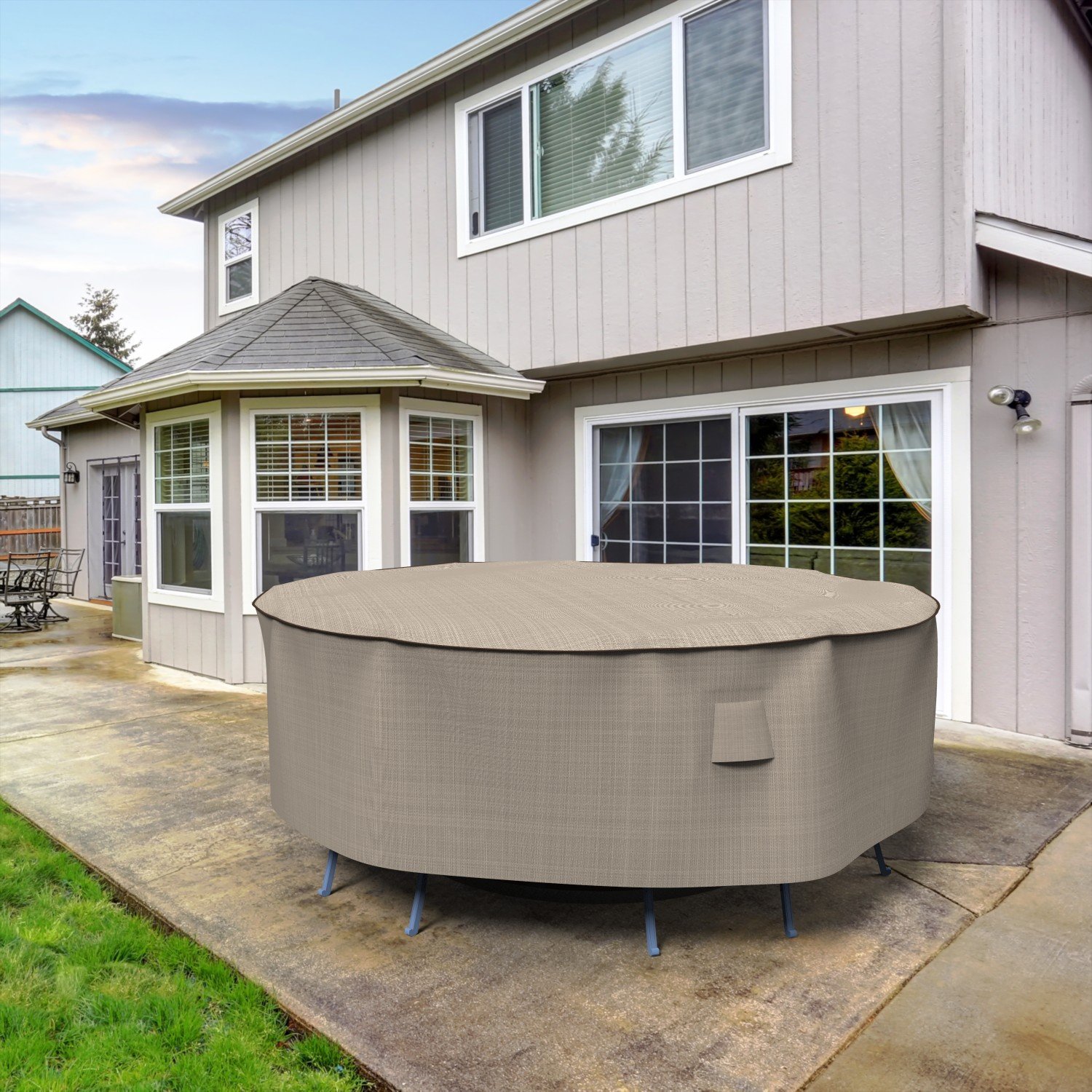 Budge P5A01PM1 English Garden Round Patio Table and Chairs Combo Cover Heavy Duty and Waterproof, Medium, Tan Tweed - Image 7