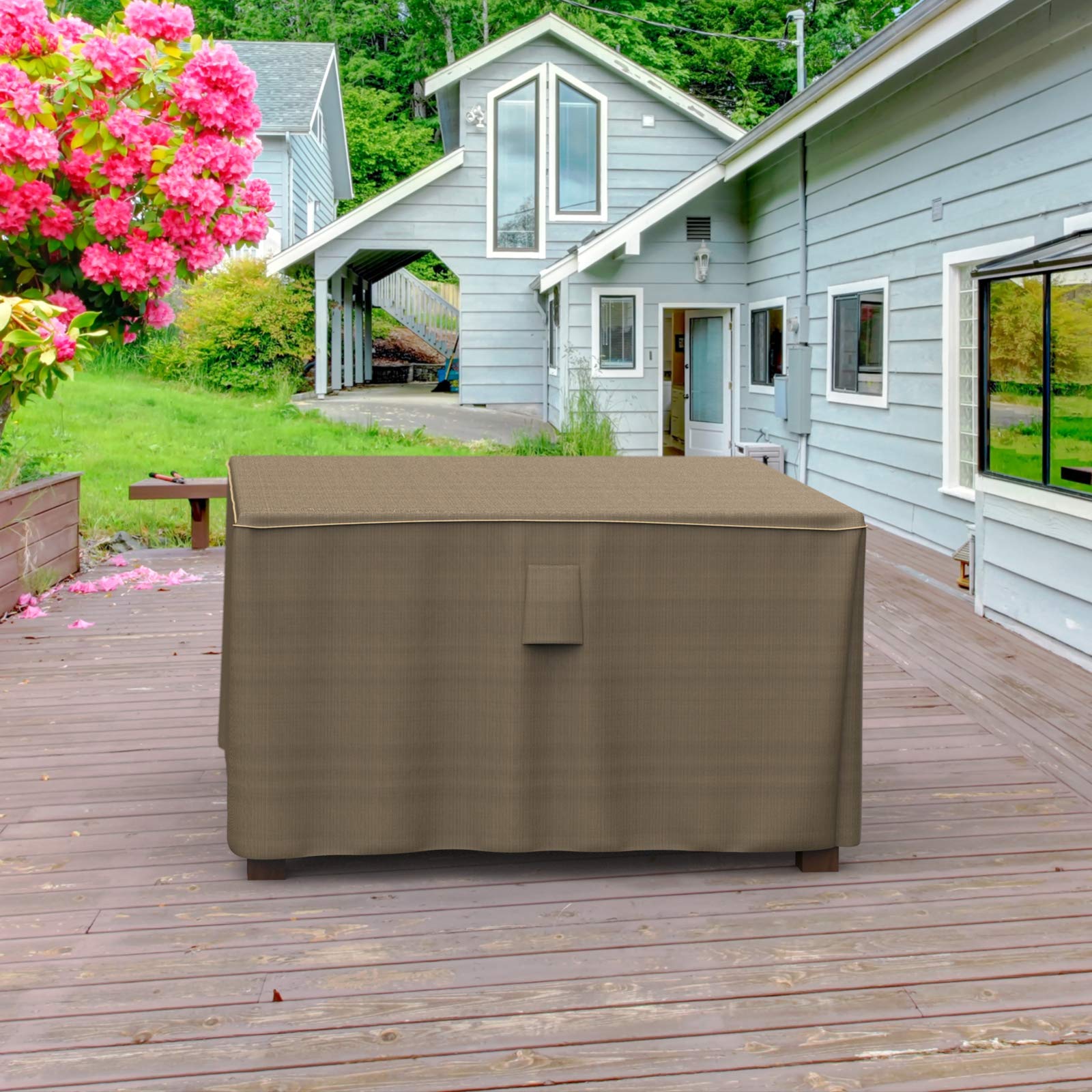 Budge P5A09BTNW3 StormBlock Hillside Square Patio Table Cover Premium, Outdoor, Waterproof, Medium, Black and Tan Weave - Image 10