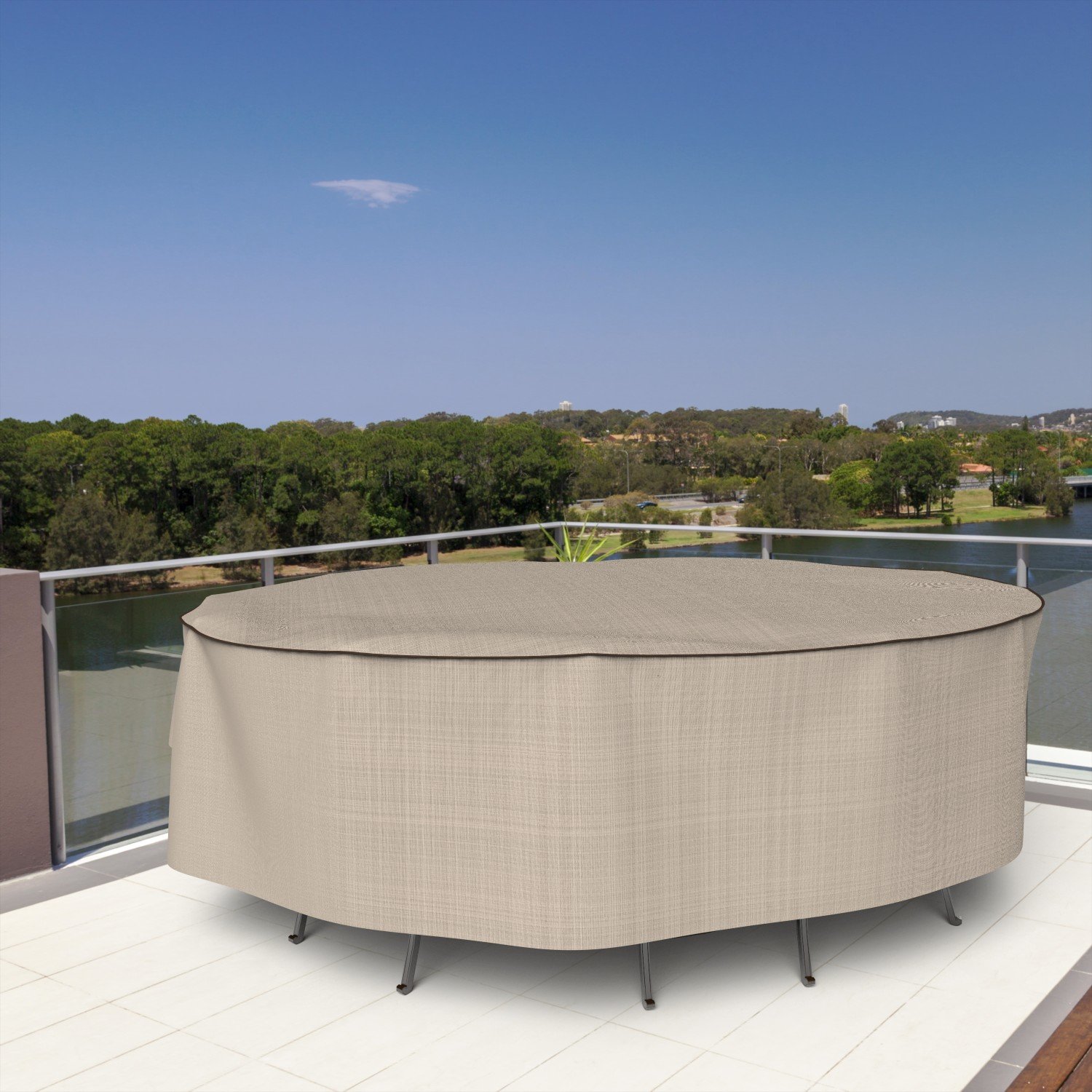 Budge P5A11PM1 English Garden Oval Patio Table and Chairs Combo Cover Heavy Duty and Waterproof, Small, Tan Tweed - Image 7