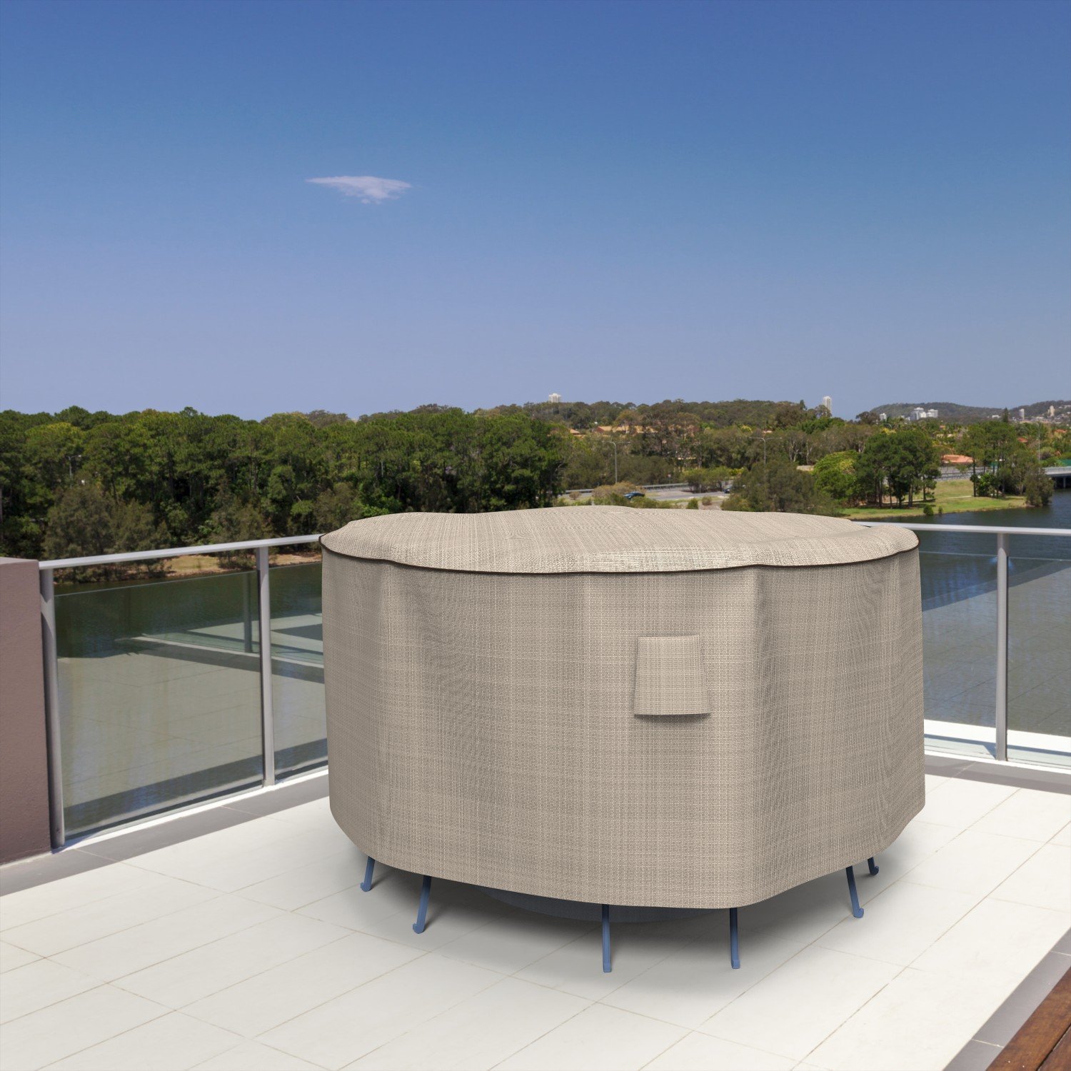 Budge P5A33PM1 English Garden Patio Bar Table and Chairs Cover Heavy Duty and Waterproof, 60" Diameter x 42" Drop, Two-Tone Tan - Image 7