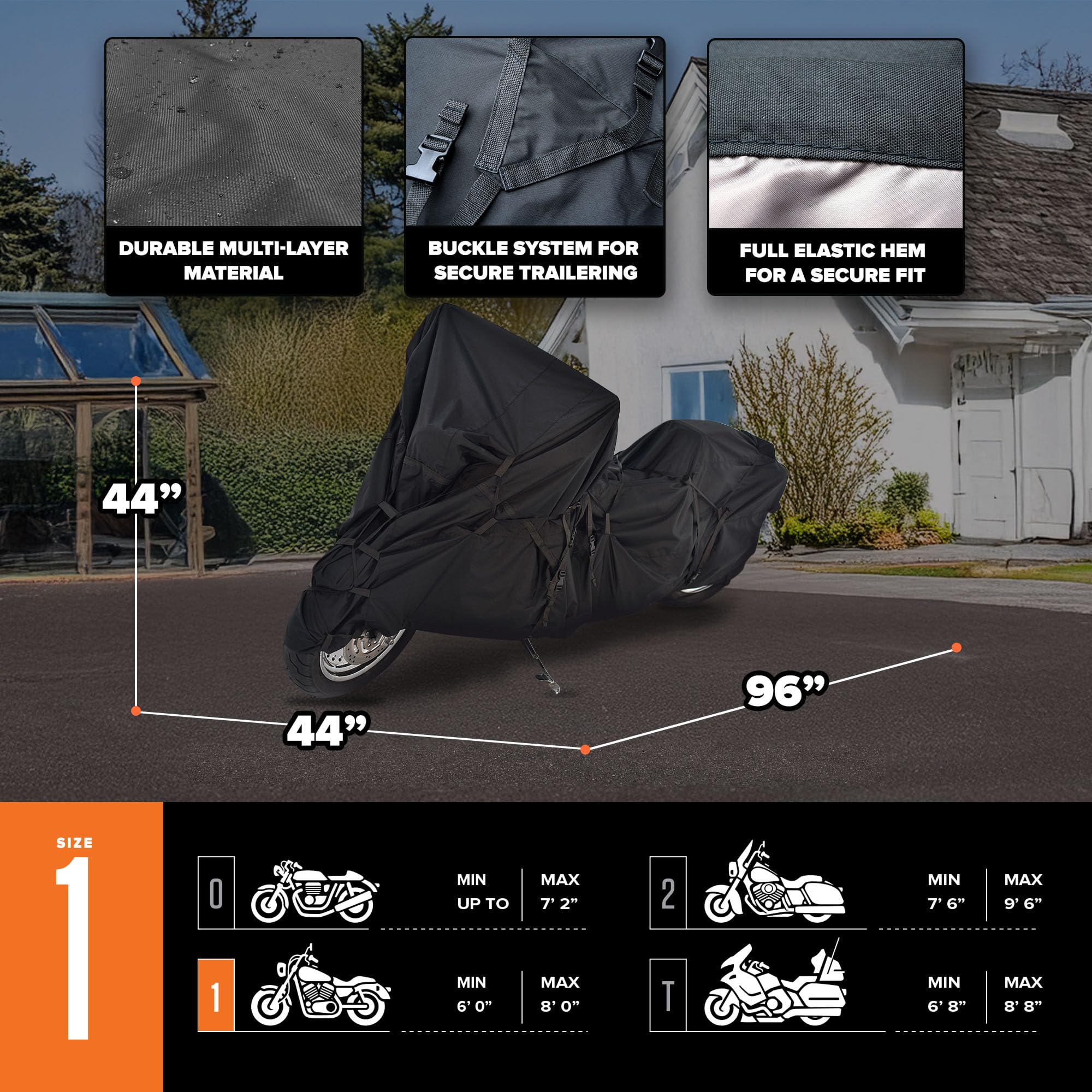 Budge Sportsman Motorcycle Cover, Heavy-Duty 600D Waterproof & Trailerable Protection, Fits Motorcycles up to 96 Inches, Black, Large - Image 4