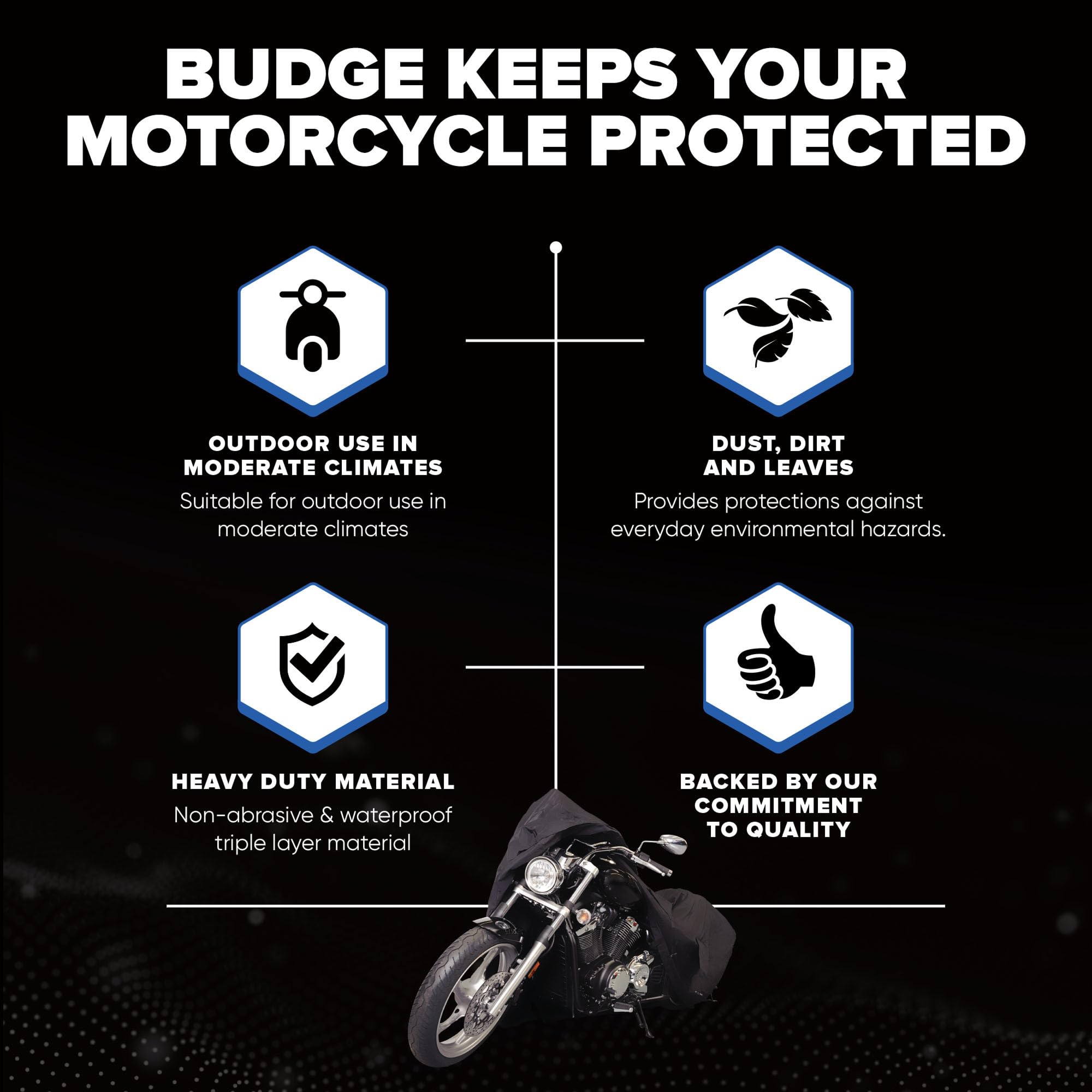 Budge Sportsman Motorcycle Cover, Heavy-Duty 600D Waterproof & Trailerable Protection, Fits Motorcycles up to 96 Inches, Black, Large - Image 6