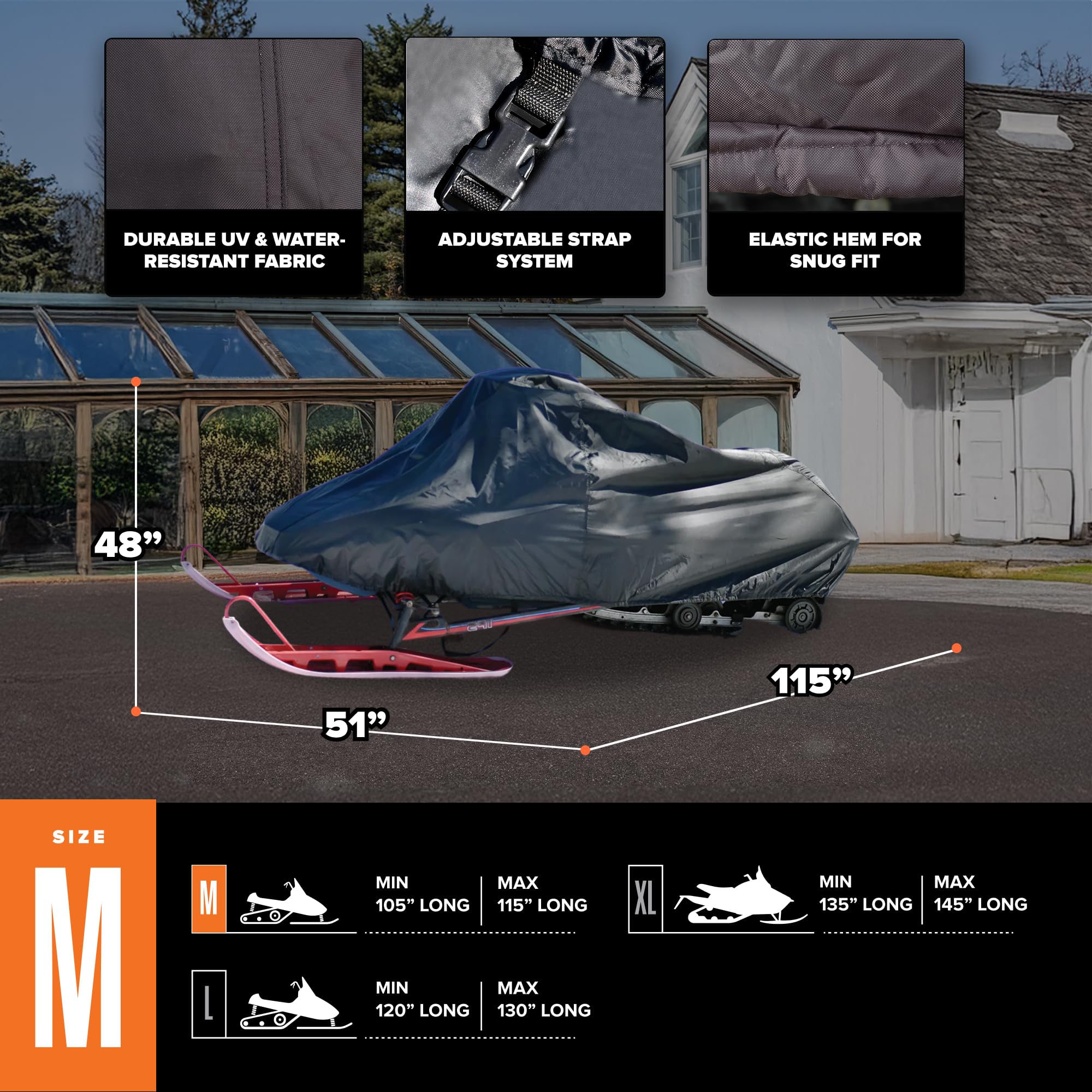 Budge Sportsman Snowmobile Cover, Waterproof & UV-Resistant Heavy-Duty Protection, Fits Snowmobiles up to 115" L x 51" W x 48" H, Black - Image 3